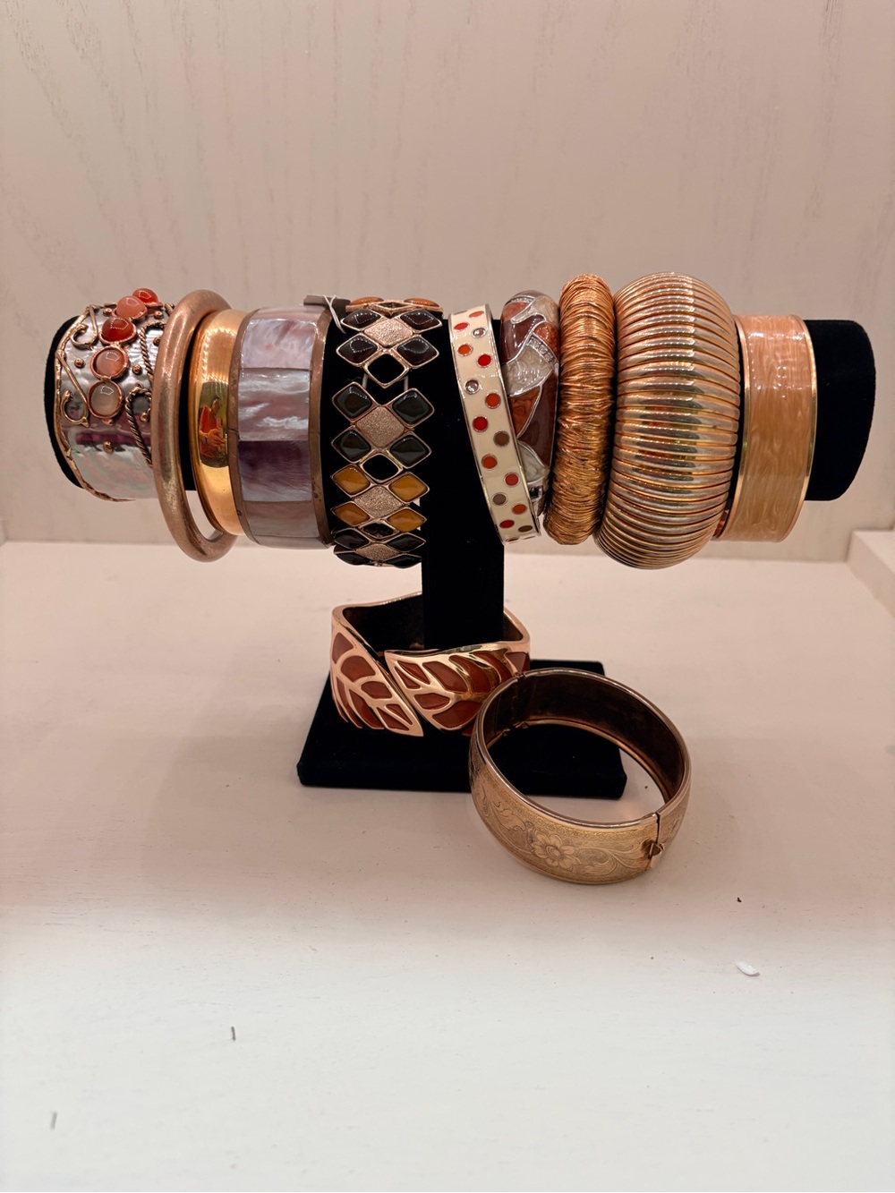 Source Unknown Brown and Orange Enamel and Resin Bracelet Set